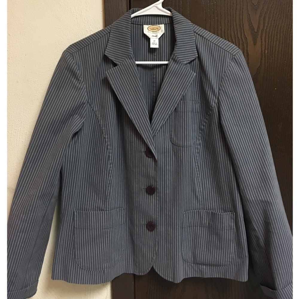 Talbots Cotton Blue/Gray Striped Blazer.